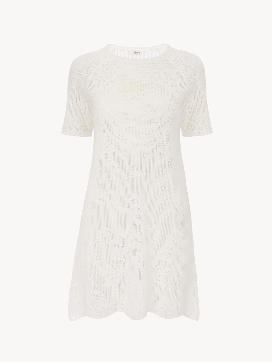 Mini robe ajust&eacute;e manches courtes en maille pointelle de coton - 2