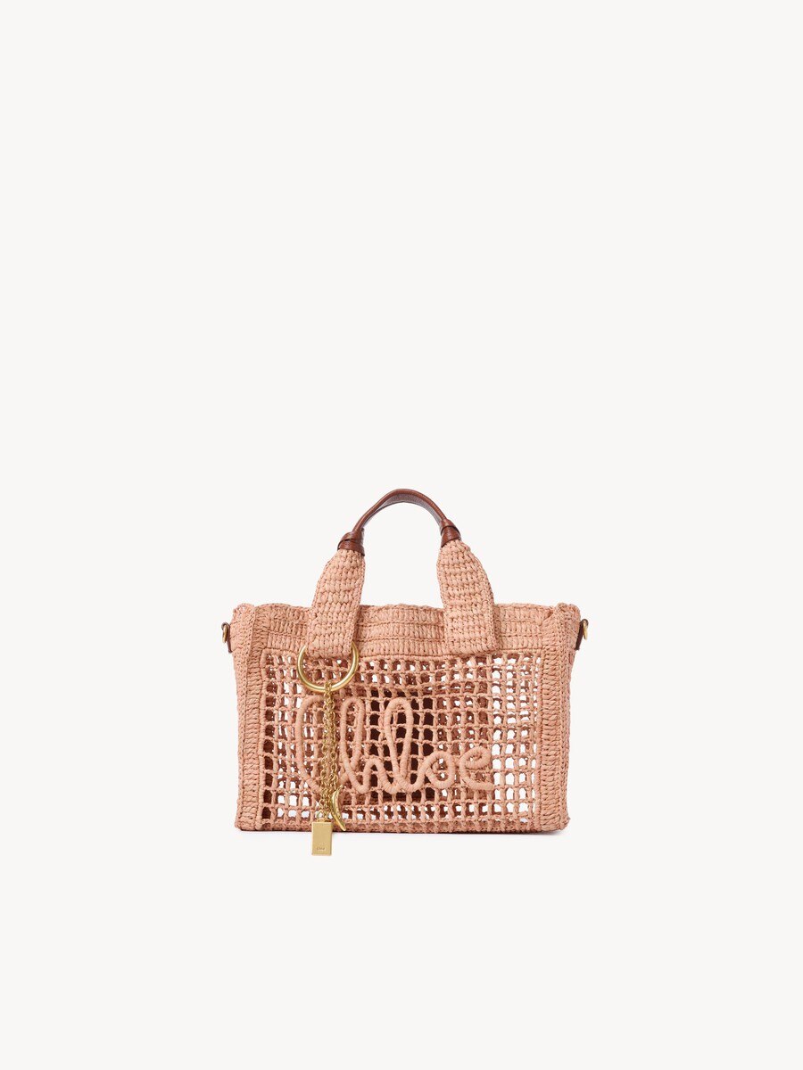 Small Summer Banana east-west tote bag with strap in raffia - 2