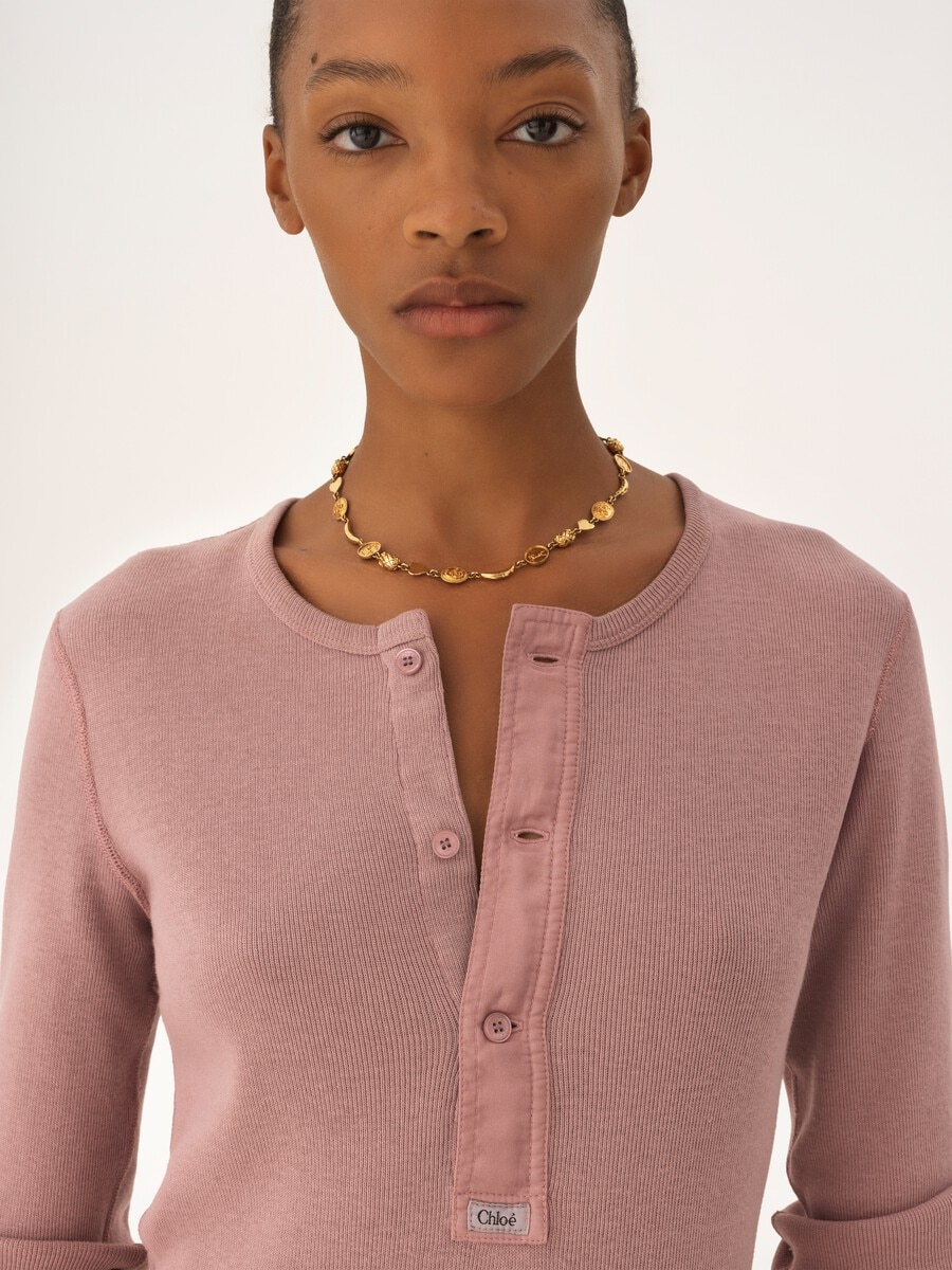 Fitted Henley shirt in cotton jersey - 6