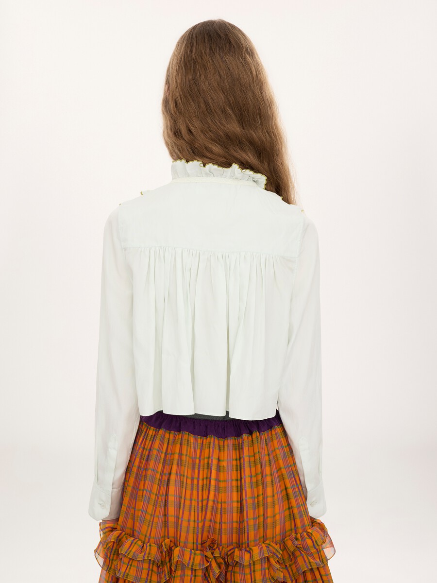 Cropped ruffled blouse in silk & cotton poplin - 5