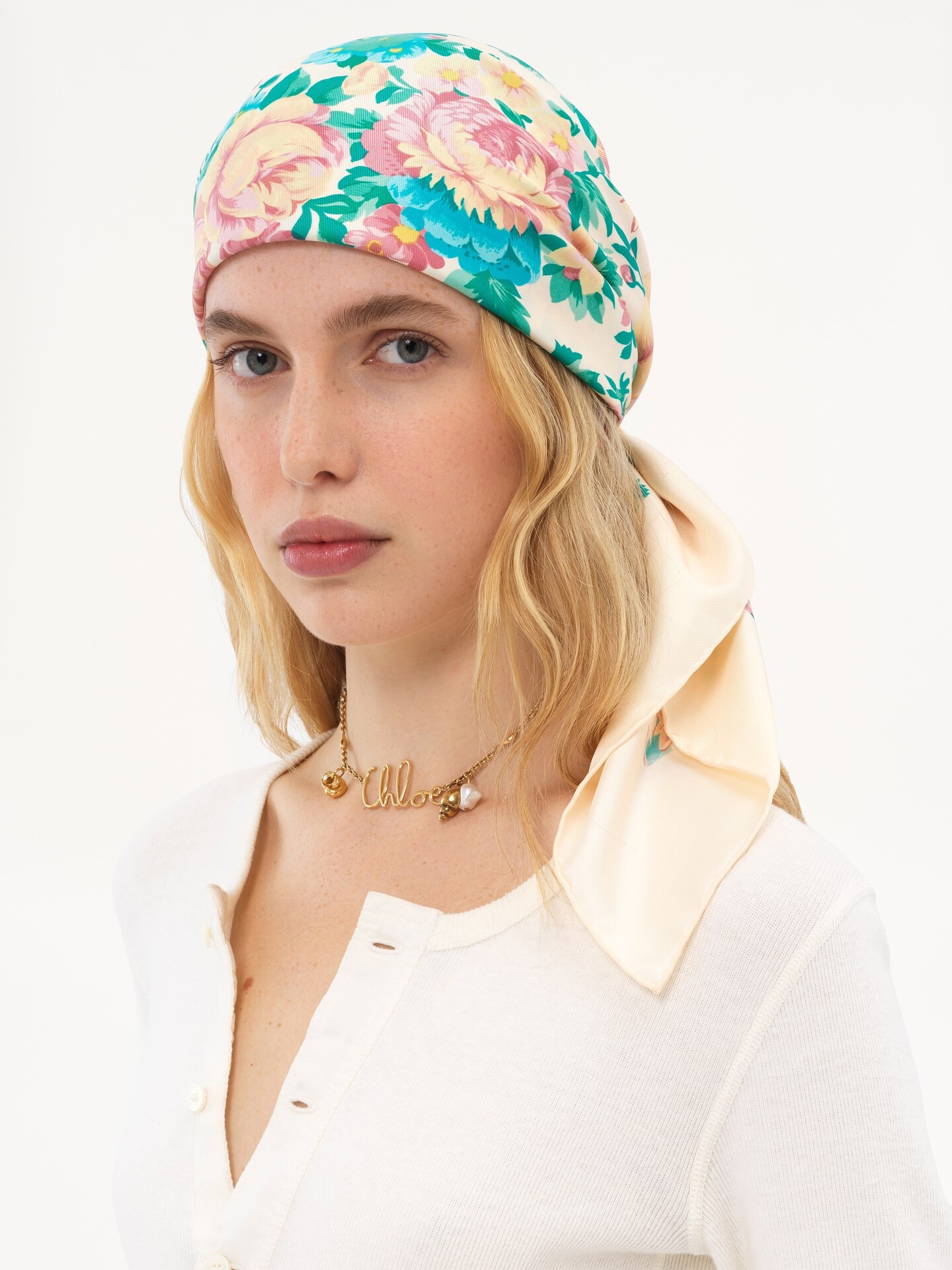 Foulard carré Chloé Peonies en twill de soie - 5