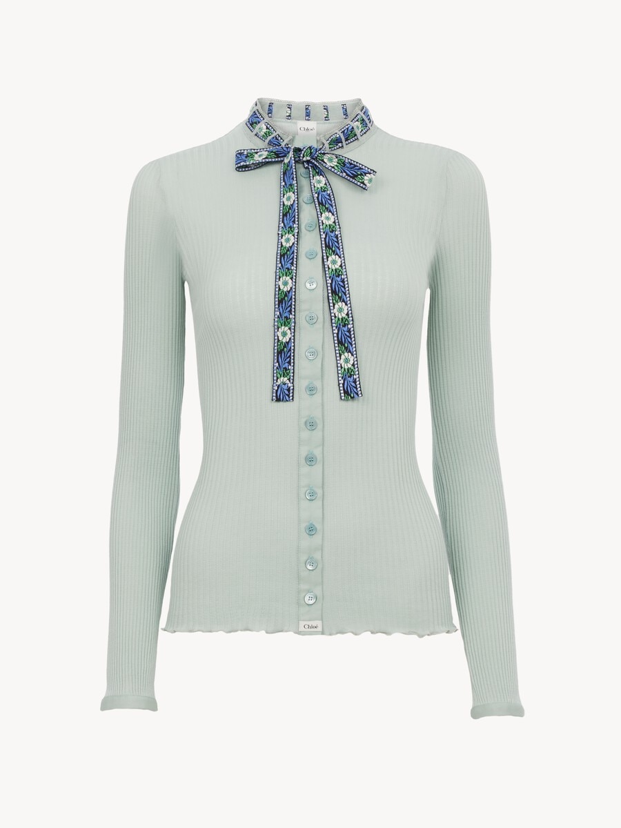 Tie-front fitted cardigan in cotton - 2