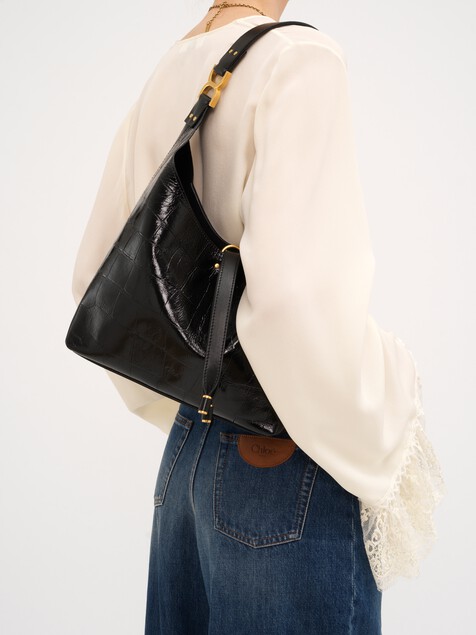 Small Marcie hobo bag in croco-effect leather
