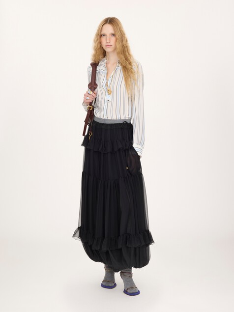 Fluid pleated trousers in silk mousseline