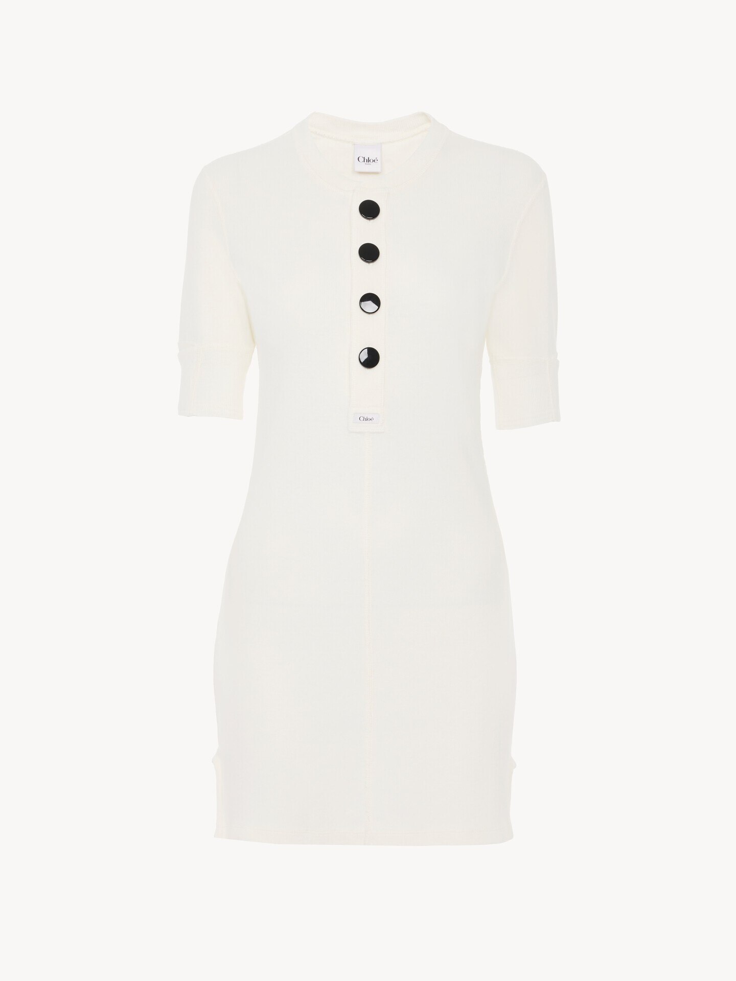 Fitted Henley mini dress in cotton jersey - 2.0