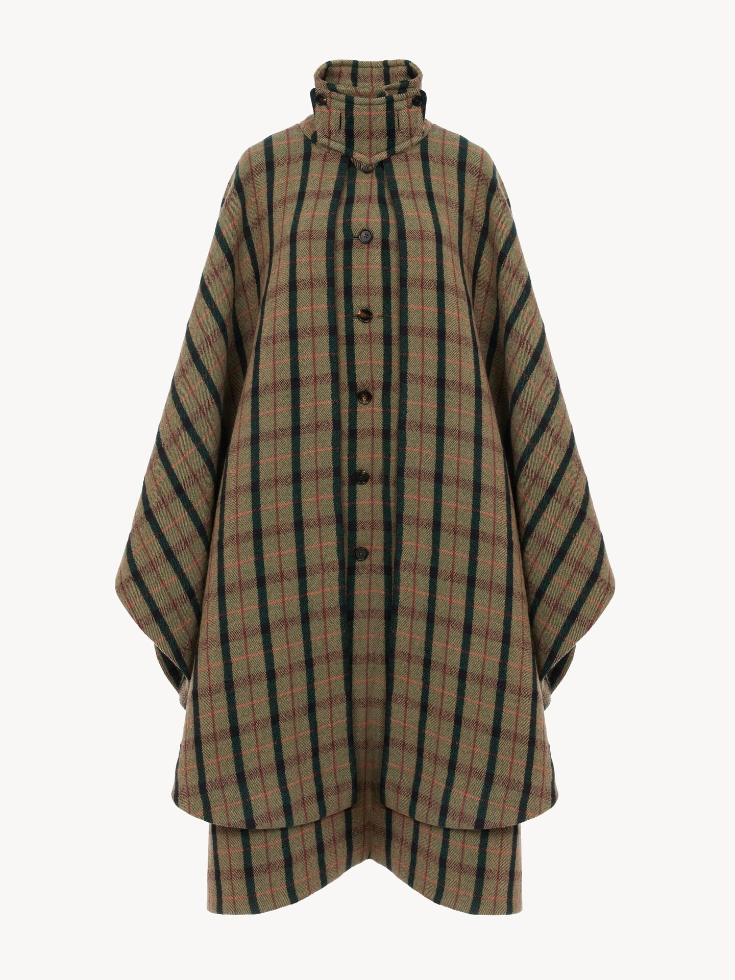 Layered long cape coat in brushed check wool - 2.0