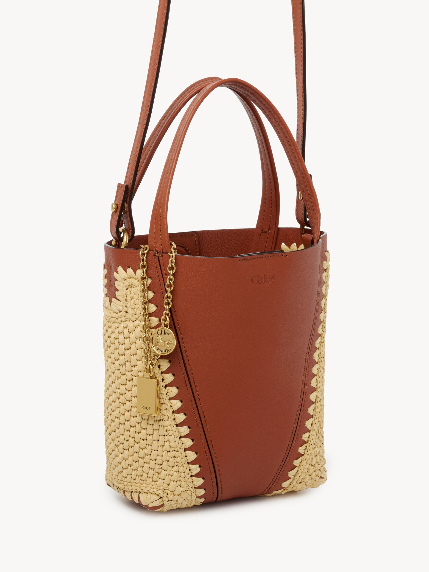 Small Chlo&eacute; Spin tote bag in raffia-effect & leather - 4