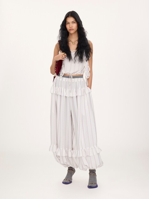 Fluid ruffled trousers in silk lurex jacquard