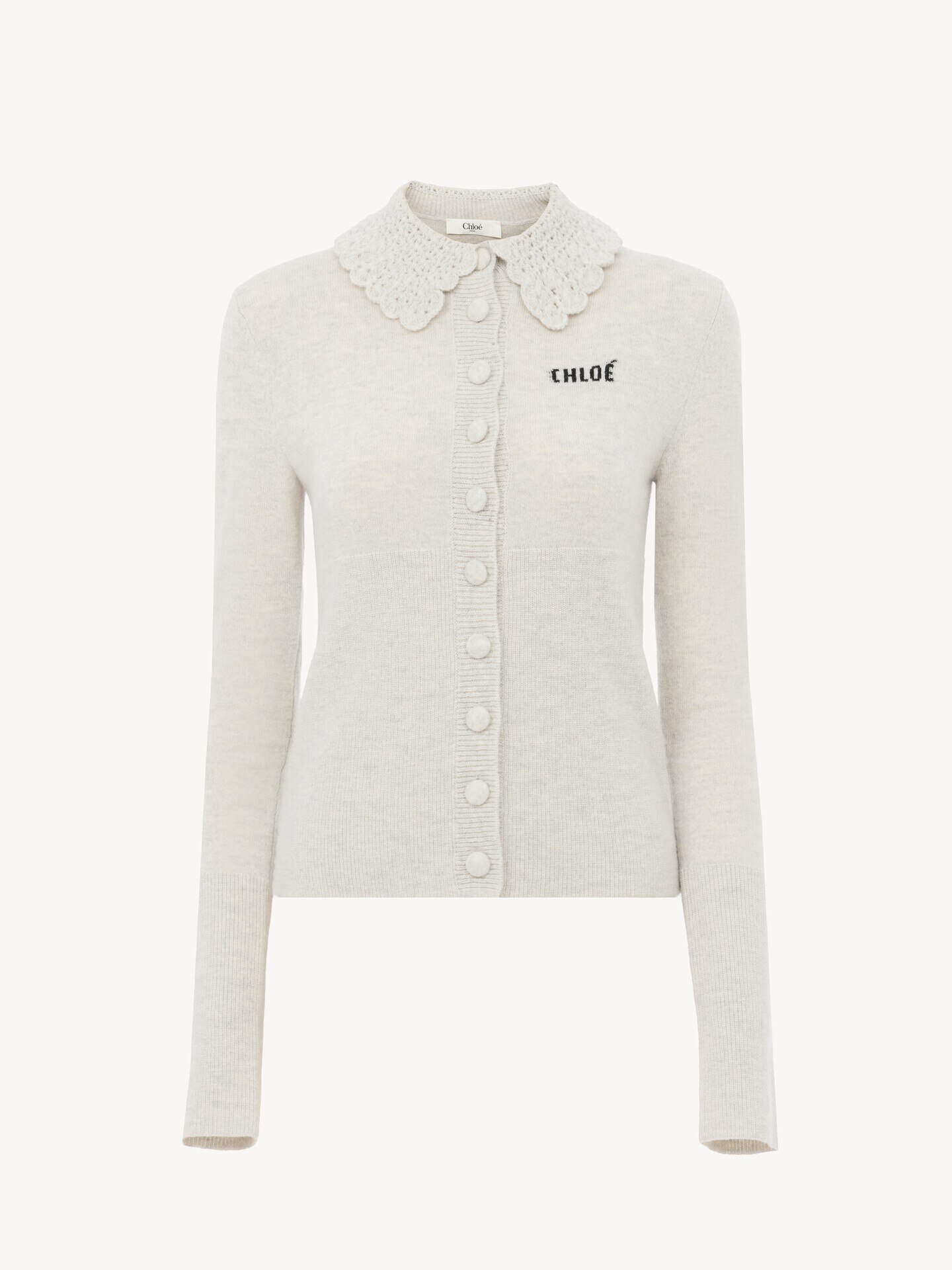 Fitted logo cardigan in a wool knit Grey - Chloé