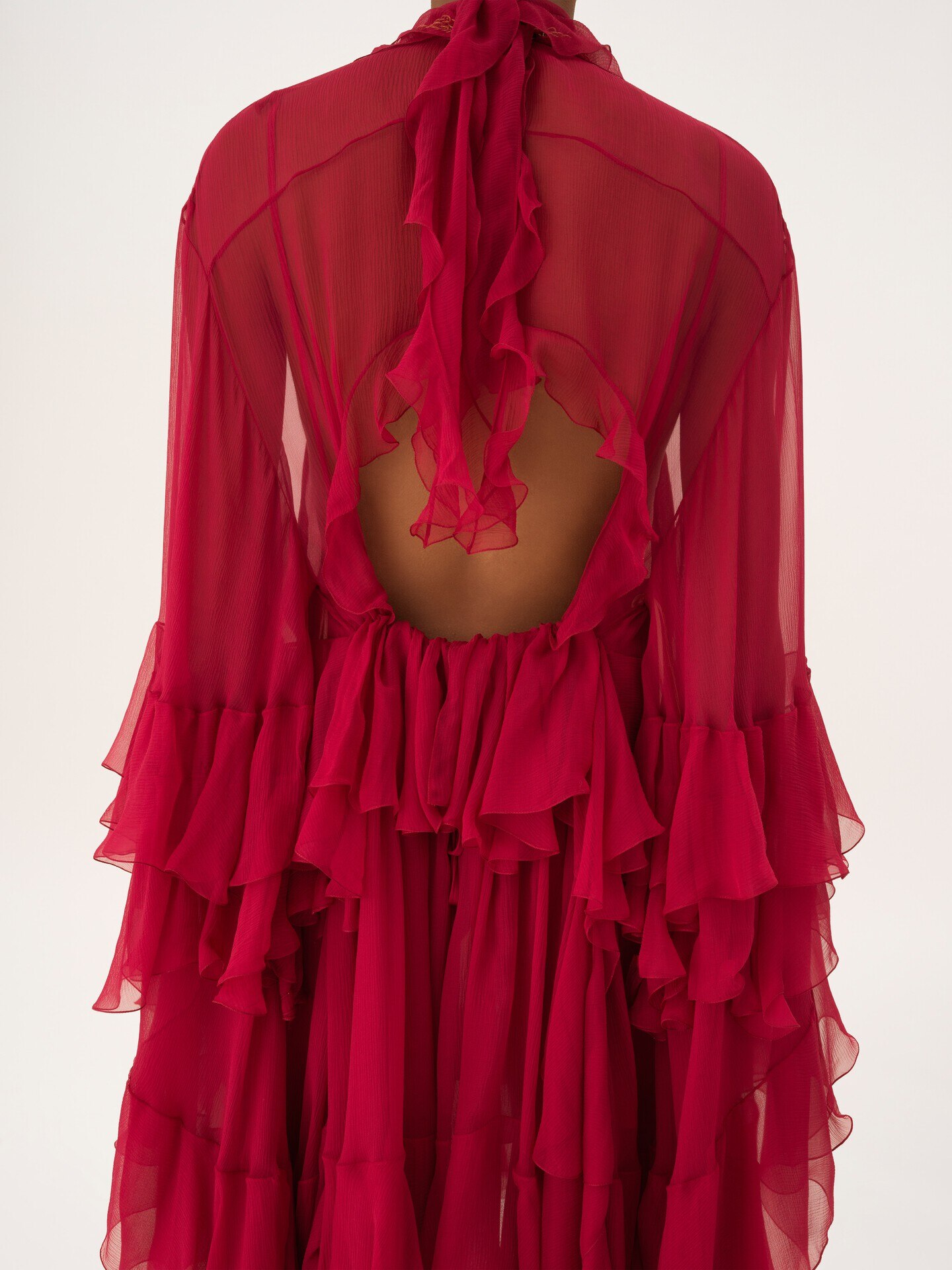 Ruffled mini dress in silk mousseline - 7