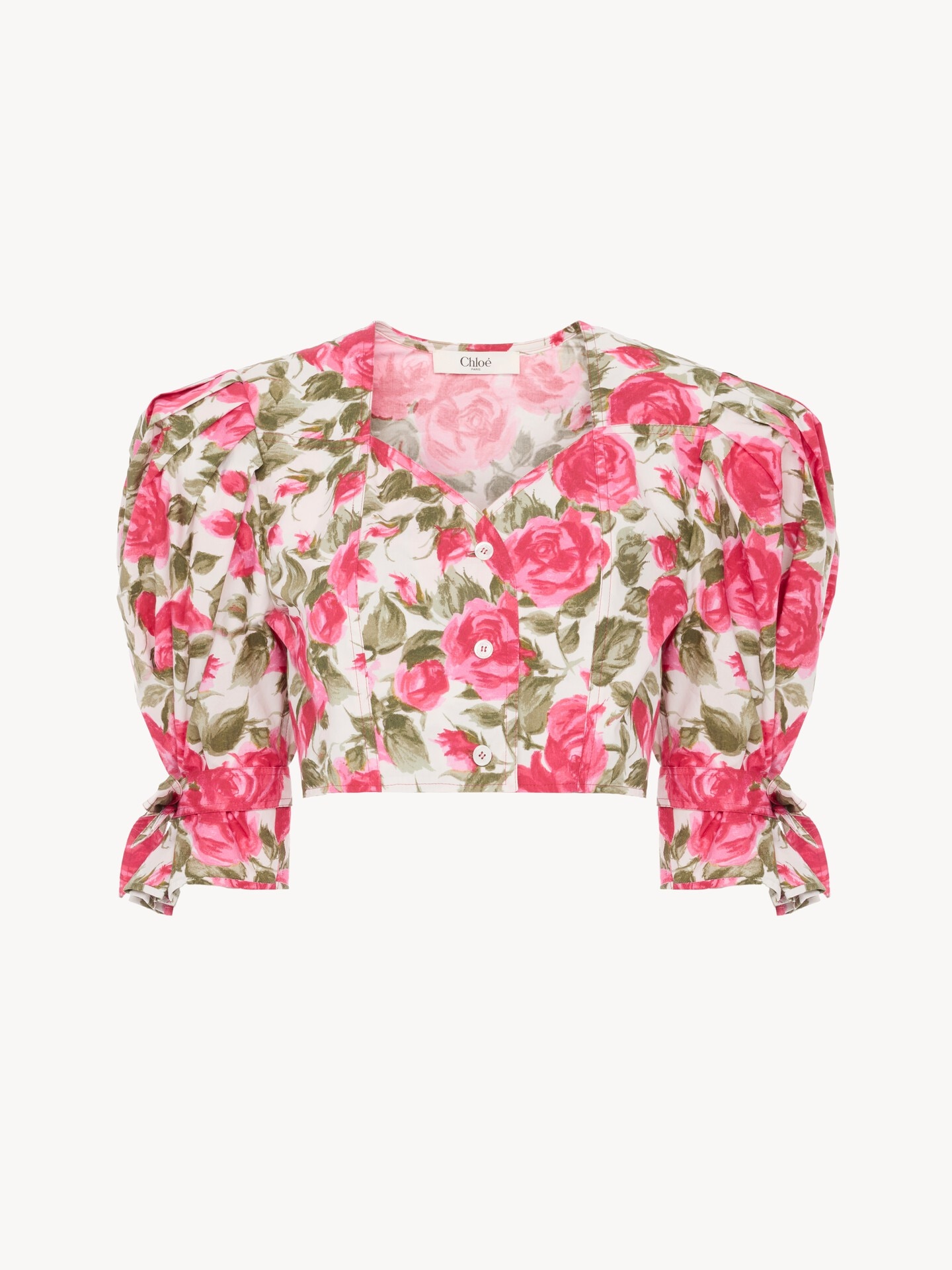 Puff-sleeve cropped top in cotton poplin - 2