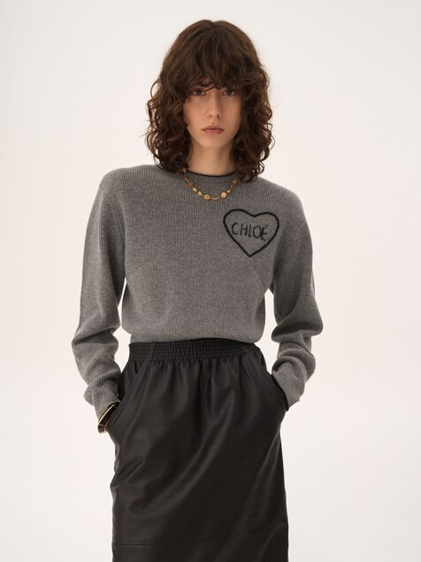Cropped fitted logo sweater in a wool knit