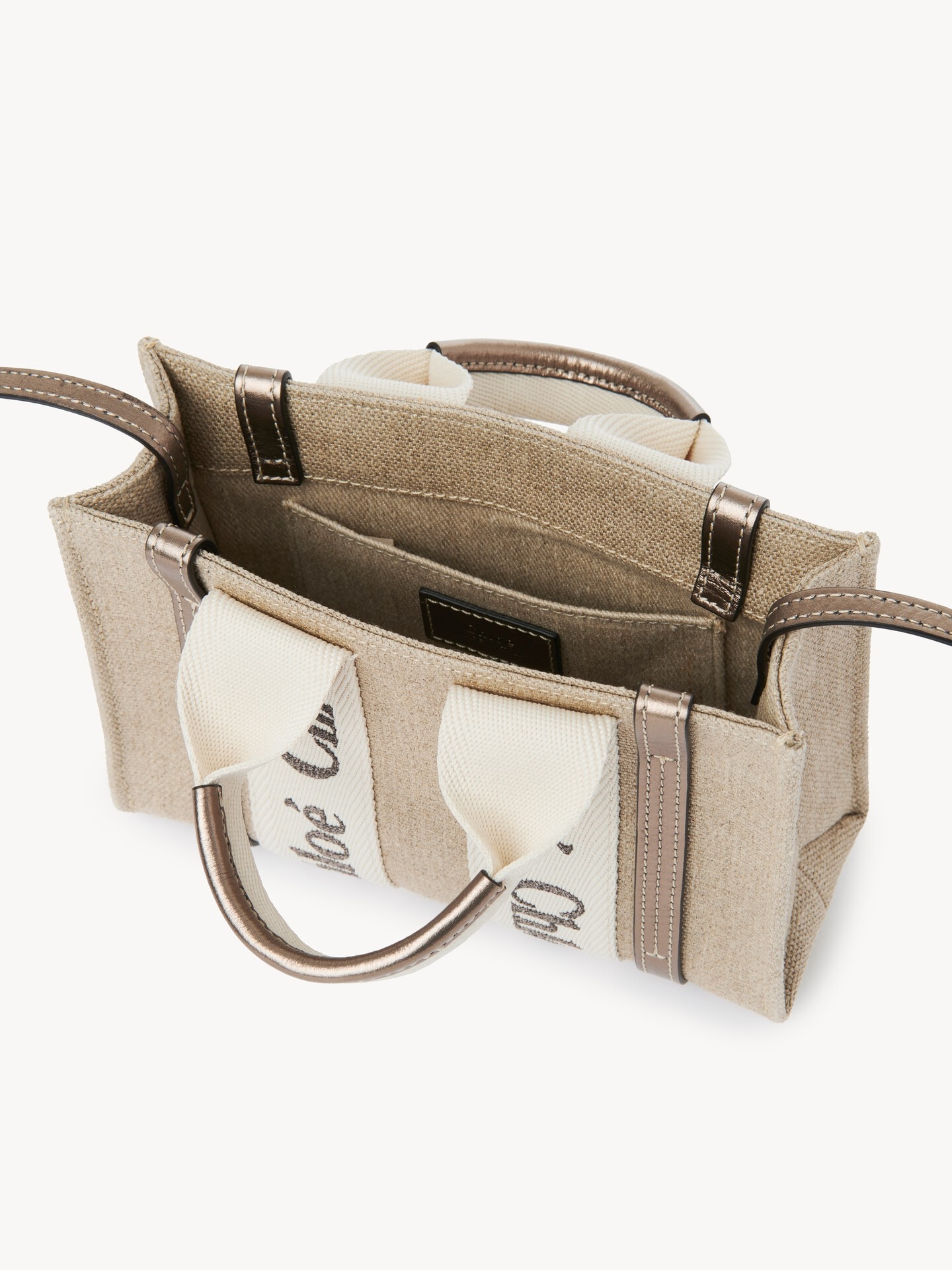 Mini Woody tote bag in linen & leather - 6