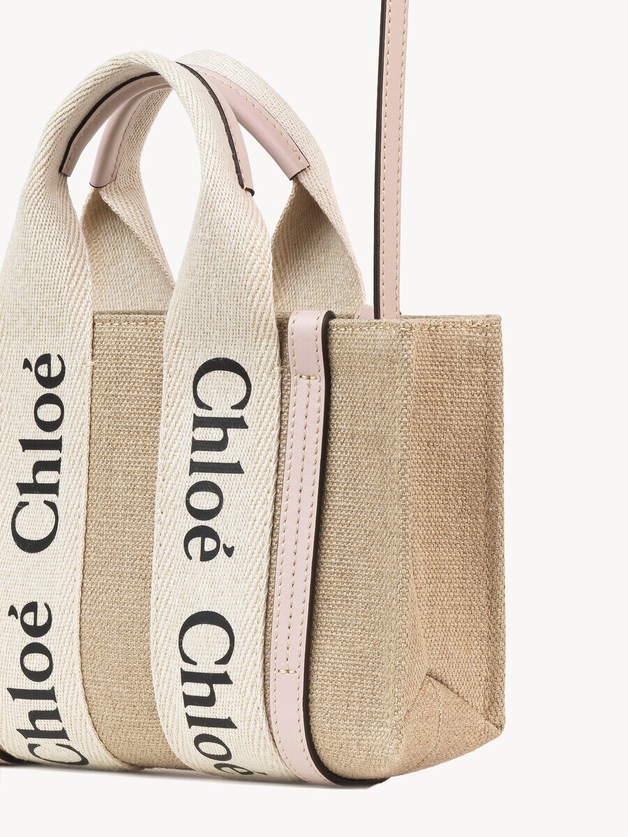 Mini Woody tote bag in linen - 4