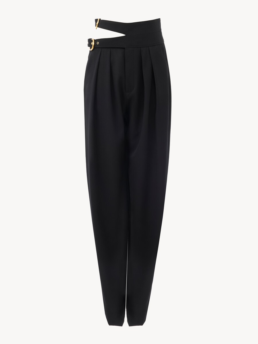 Pantaloni sartoriali a vita alta in lana grain de poudre - 1
