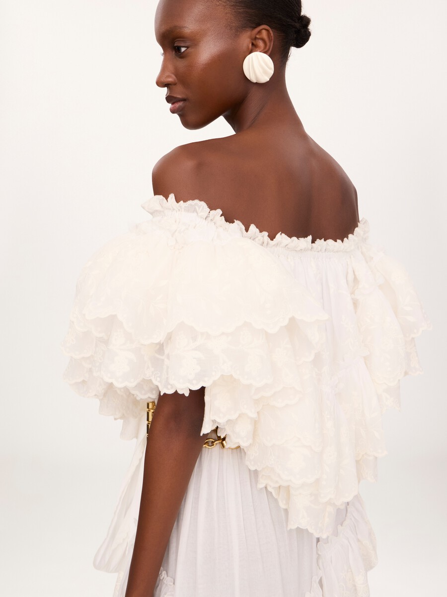 Robe longue &agrave; volants en voile de coton - 6