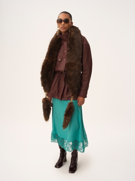 High-neck parka in leather