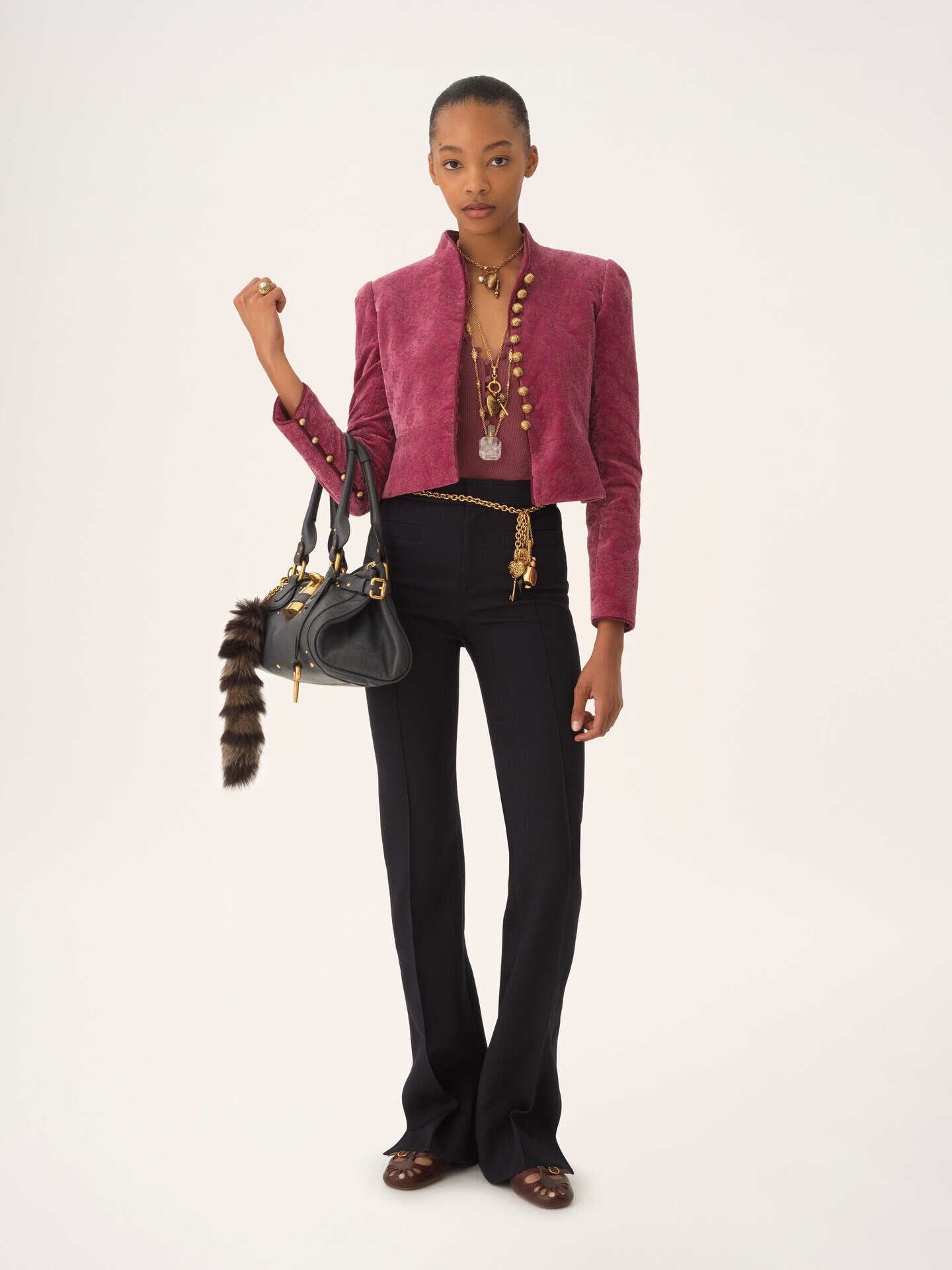 Cropped fitted jacket in velvet - 3