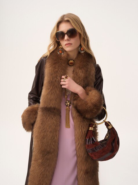 Mini Bracelet Hobo bag in suede leather & snakeskin