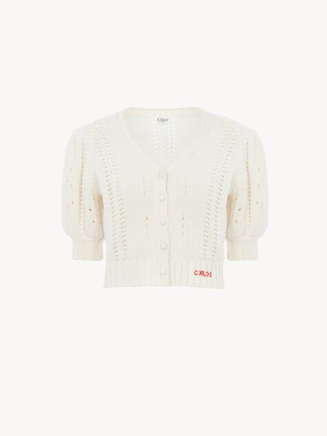 Cardigan manches bouffantes en maille de laine et cachemire