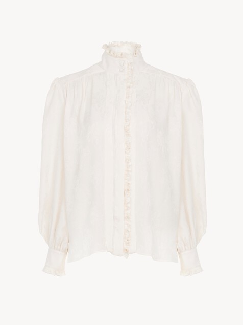Blusa oversize con volantes de jacquard de seda