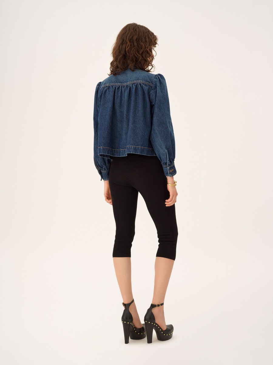 High-neck gathered jacket in denim - 7
