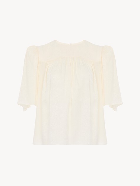 Crew-neck gathered top in silk jacquard
