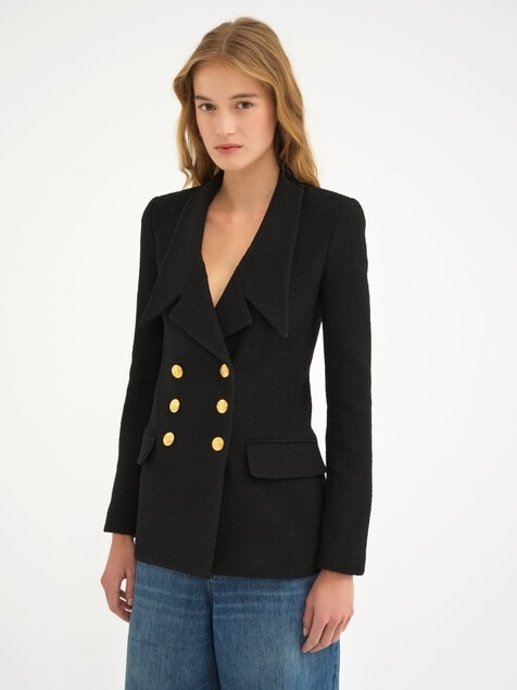 Double-breasted cardigan jacket in micro bouclette wool