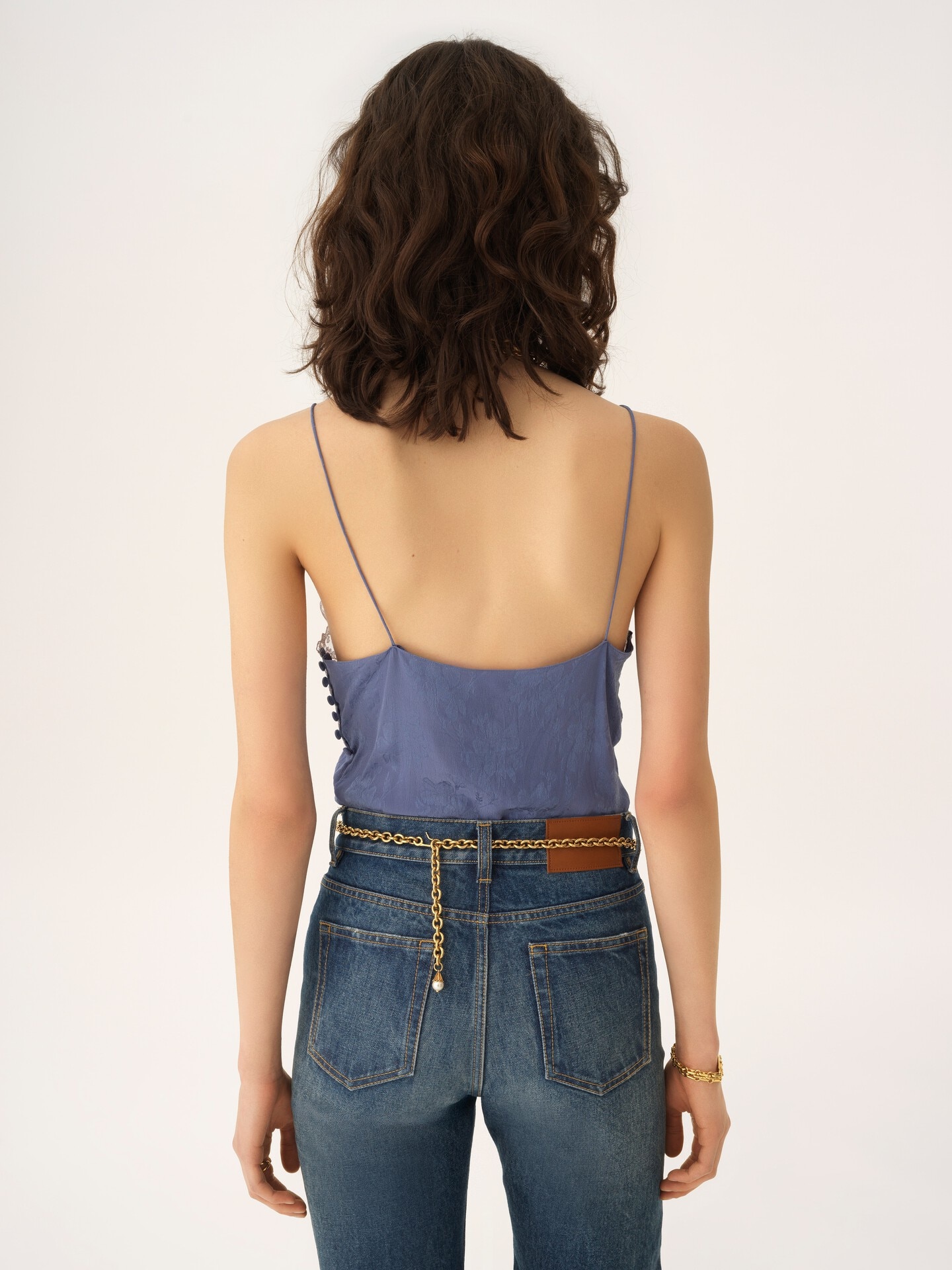 Camisole top in silk jacquard & lace - 5