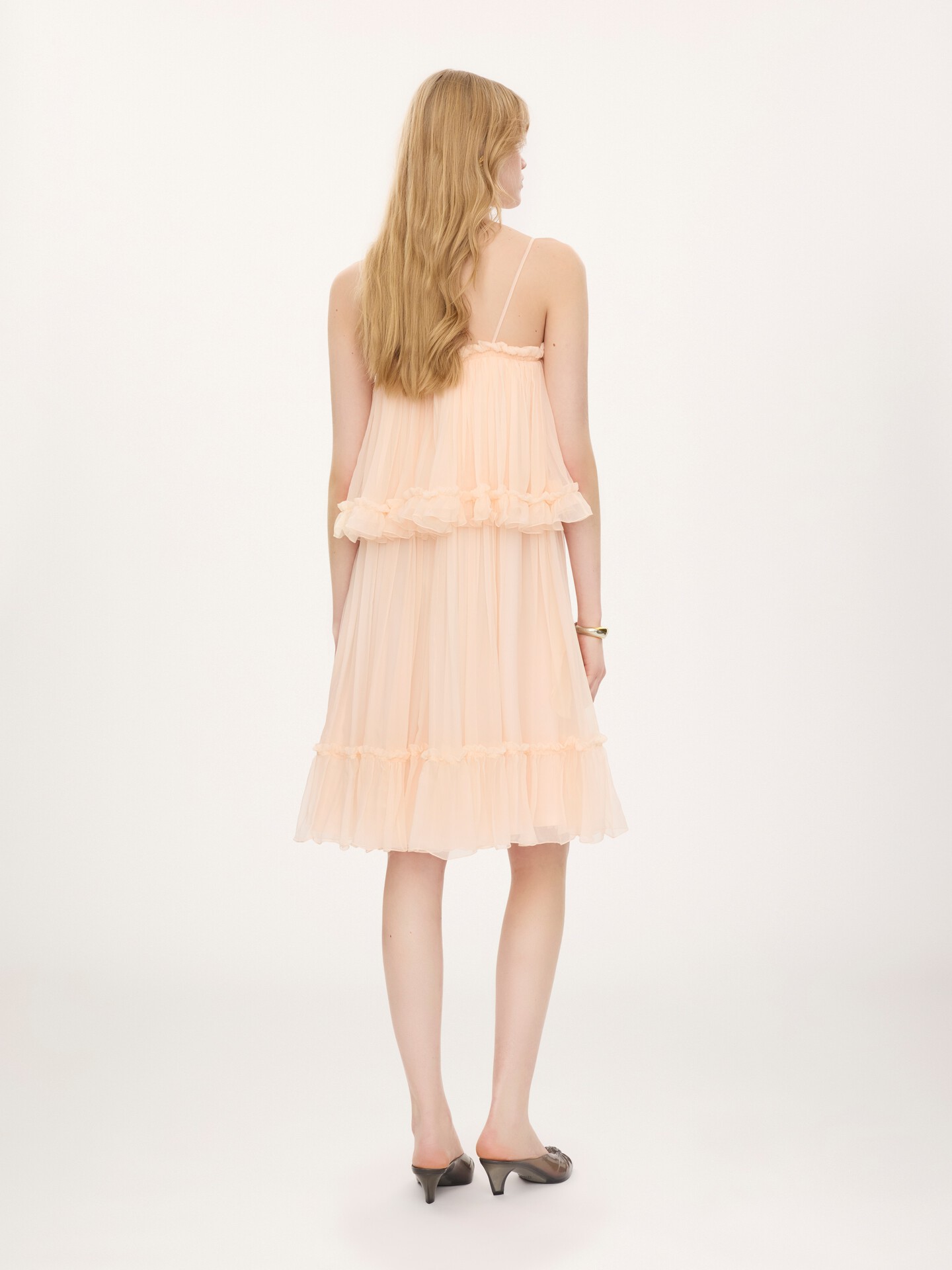 Thin-strap mini dress in silk mousseline - 5