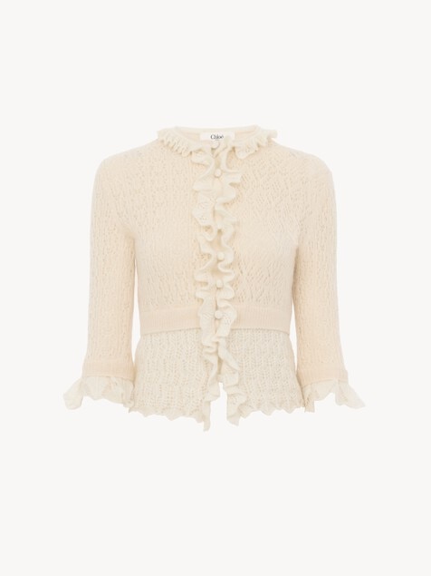 Cropped ruffled jumper in an alpaca wool & silk knit