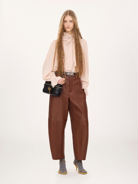 Pantalon barrel taille haute en cuir