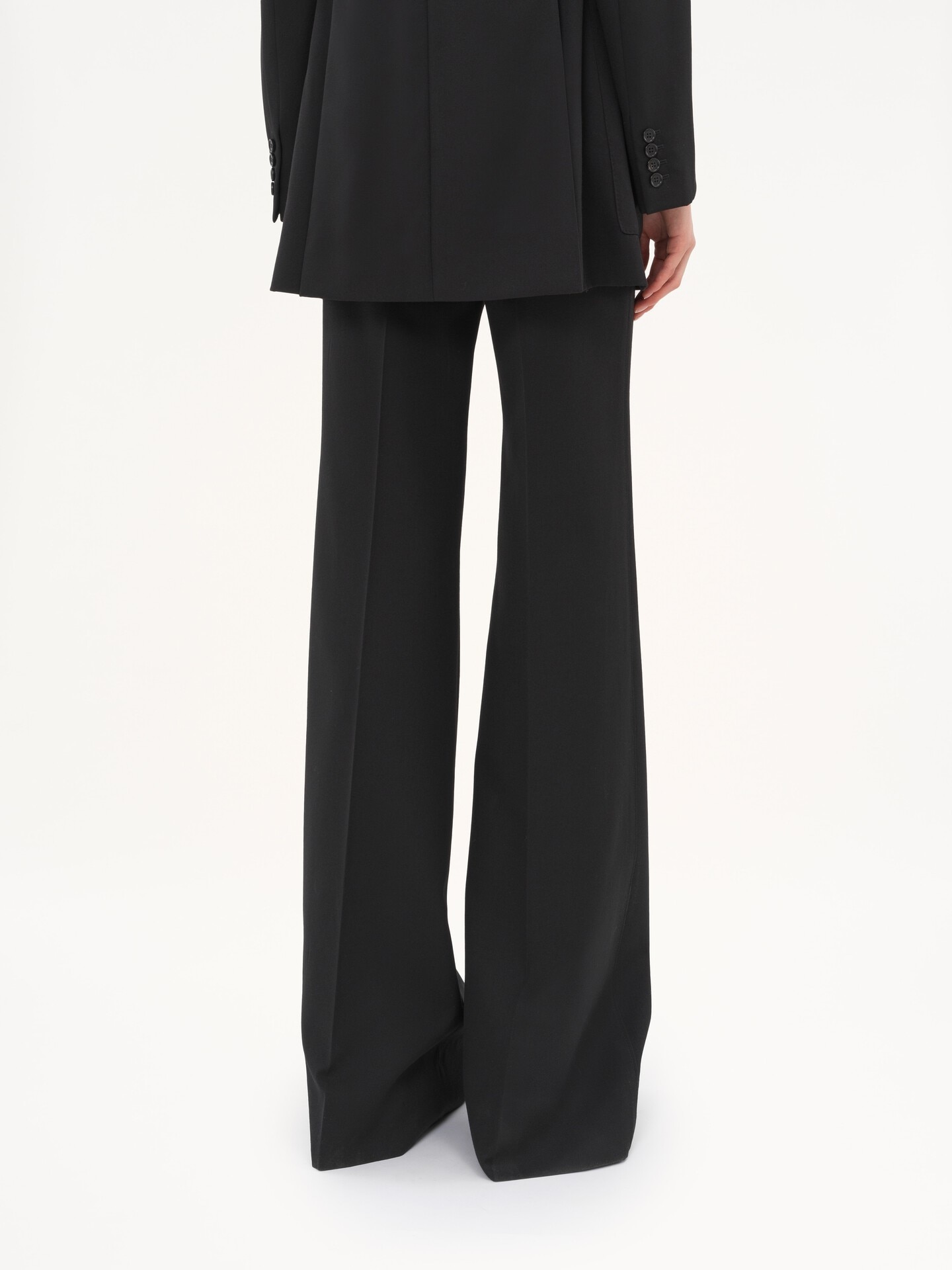 High-rise flared pants in wool grain de poudre - 8