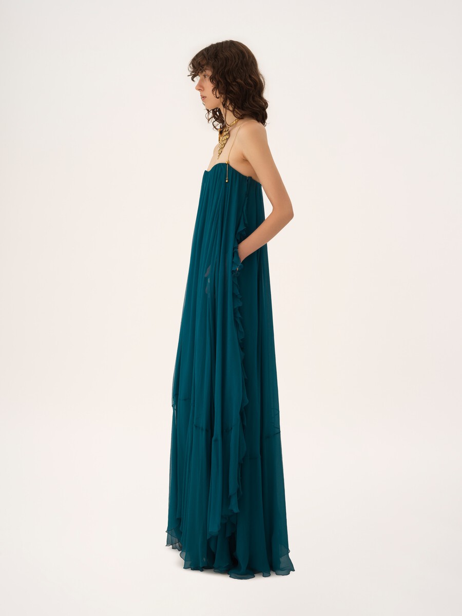 Sleeveless long dress in silk mousseline - 5