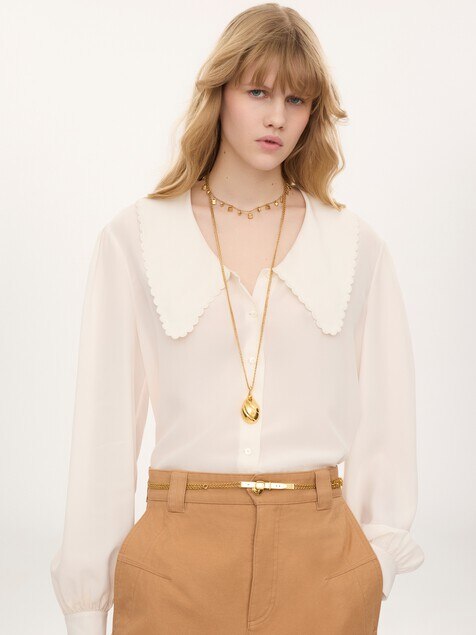 Puff-sleeve blouse in cr&ecirc;pe de chine