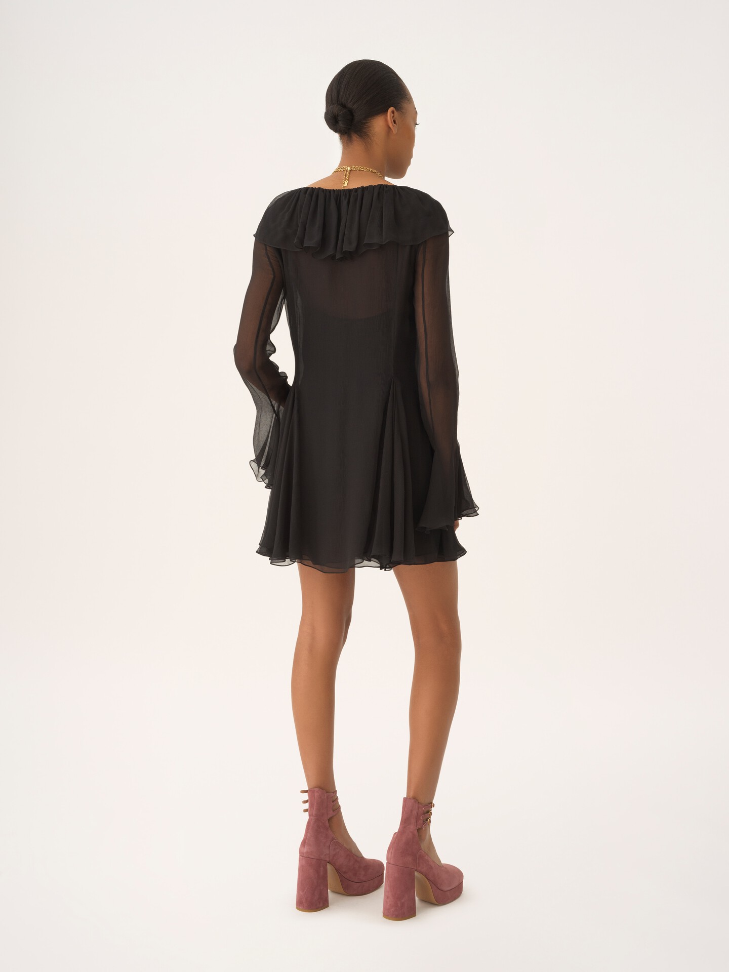 Flared mini dress in silk mousseline - 5