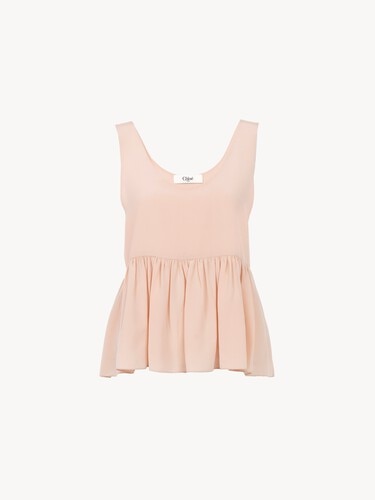 Gathered sleeveless top in cr&ecirc;pe de chine - 2