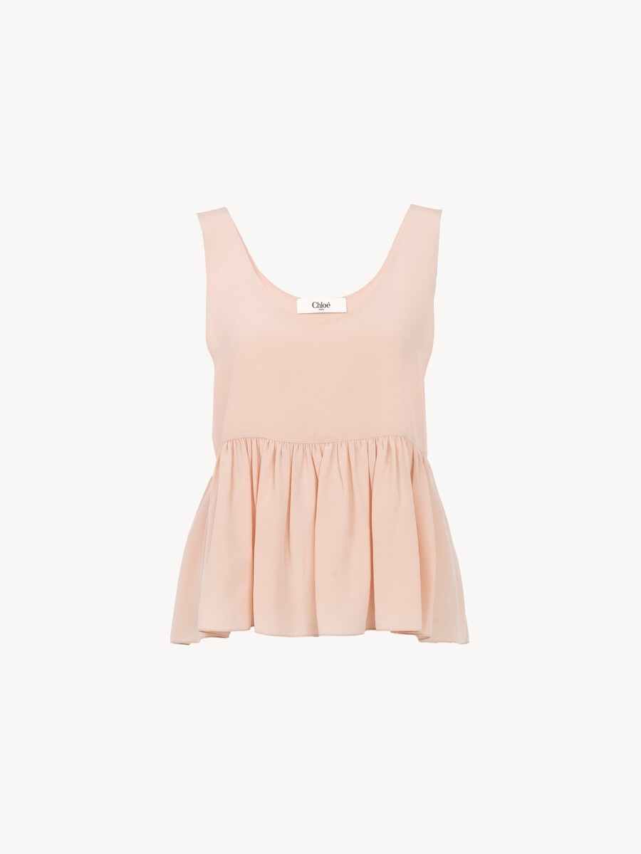 Gathered sleeveless top in cr&ecirc;pe de chine - 2