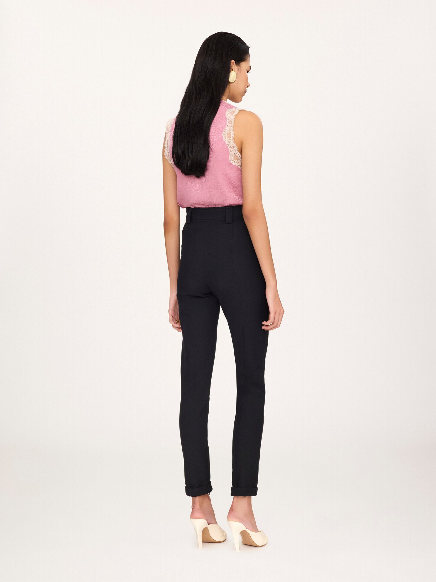 High-rise fitted pants in stretch tricotine - 4.0