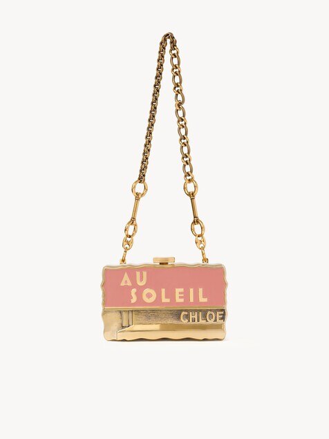Chlo&eacute; Soleil minaudi&egrave;re with chain in brass & enamel