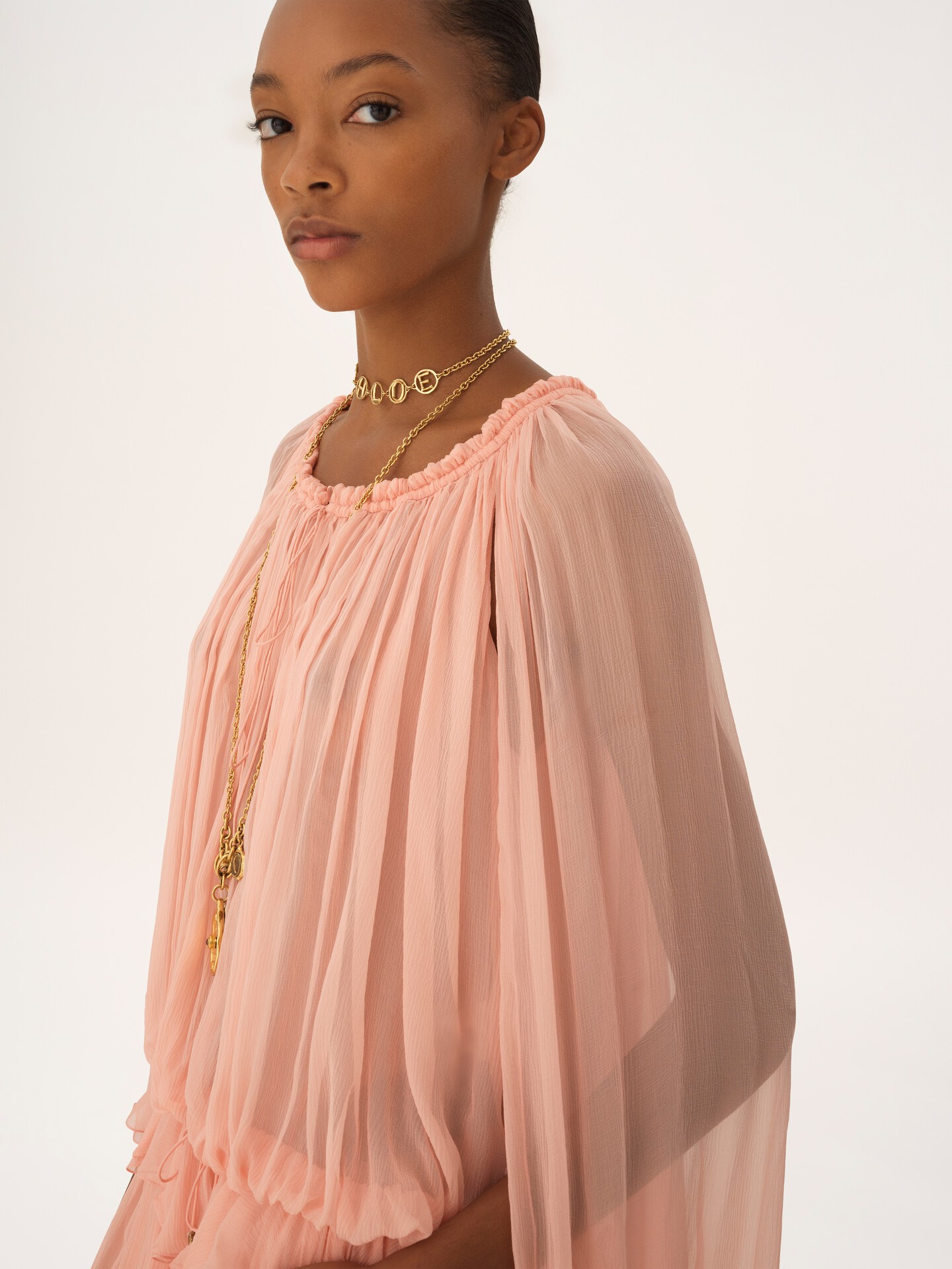 Mini cape dress in silk mousseline - 8