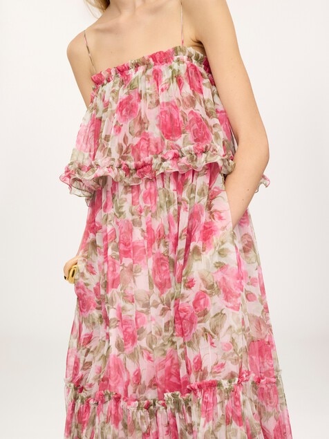 Thin-strap long dress in silk mousseline