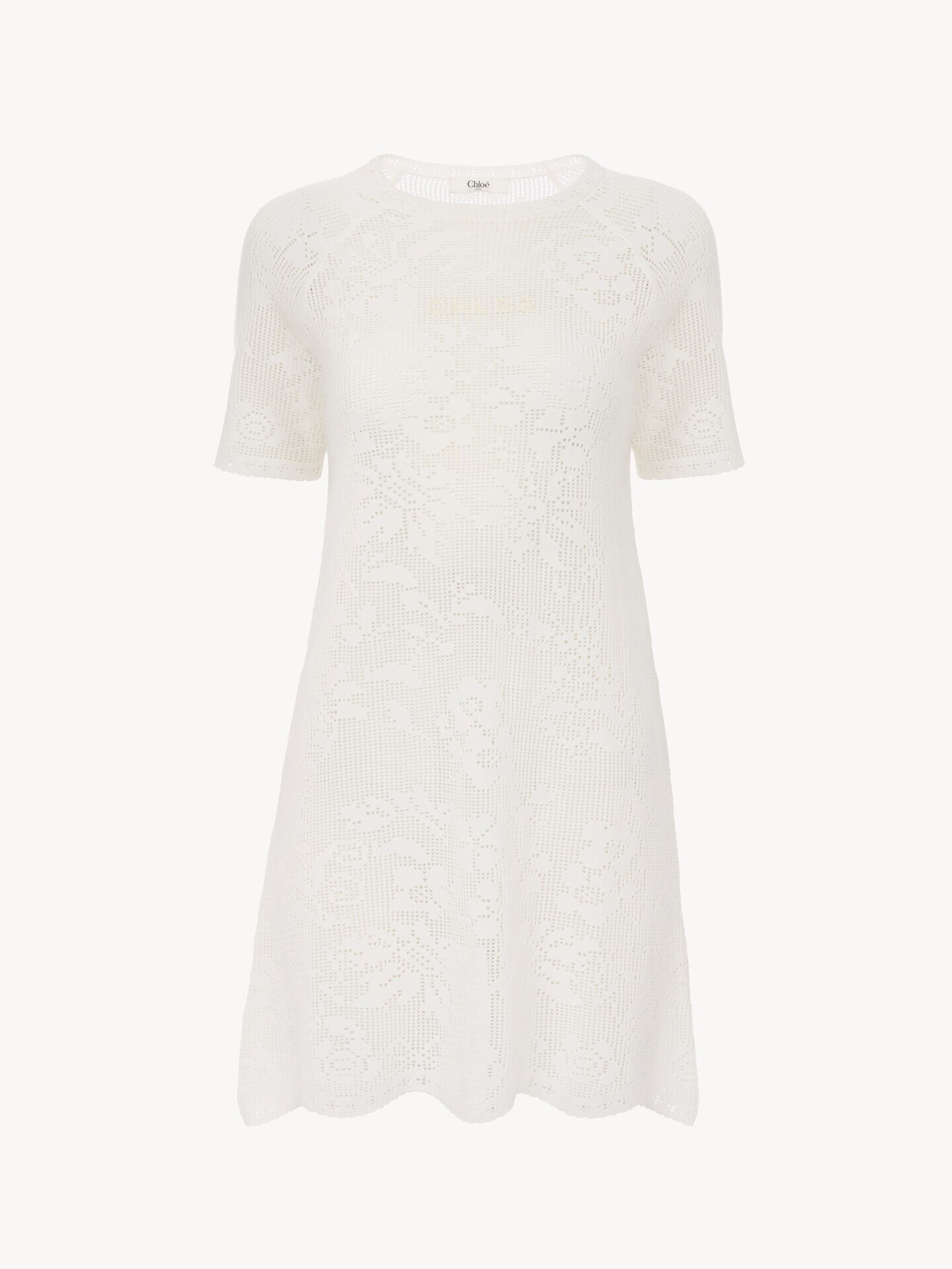 Short-sleeve fitted mini dress in a cotton knit - 2