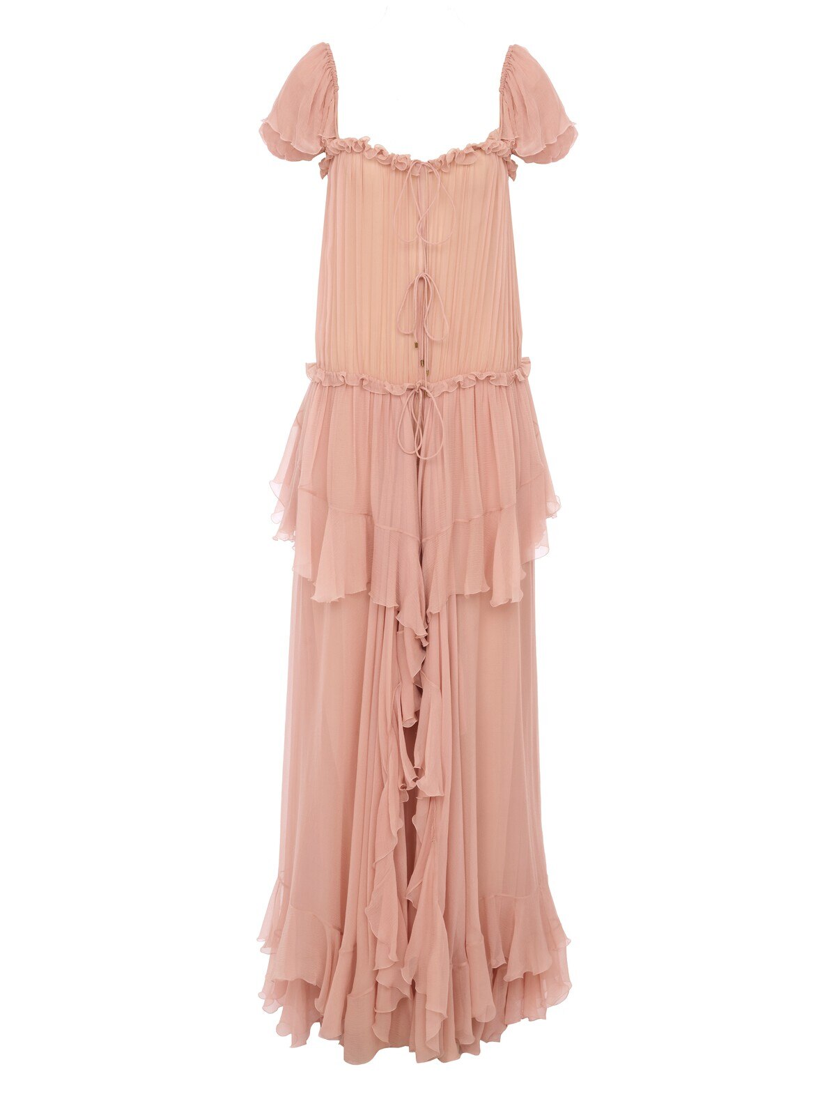 Chloé Gathered long ruffled dress in silk mousseline
