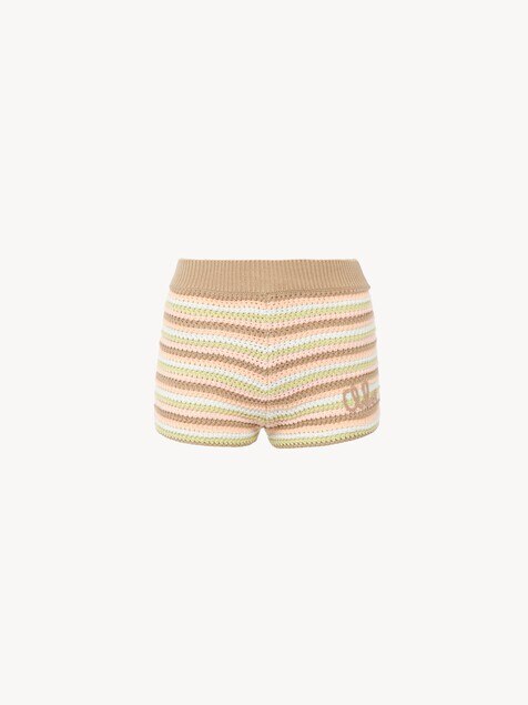 High-rise logo mini shorts in a cotton crochet knit