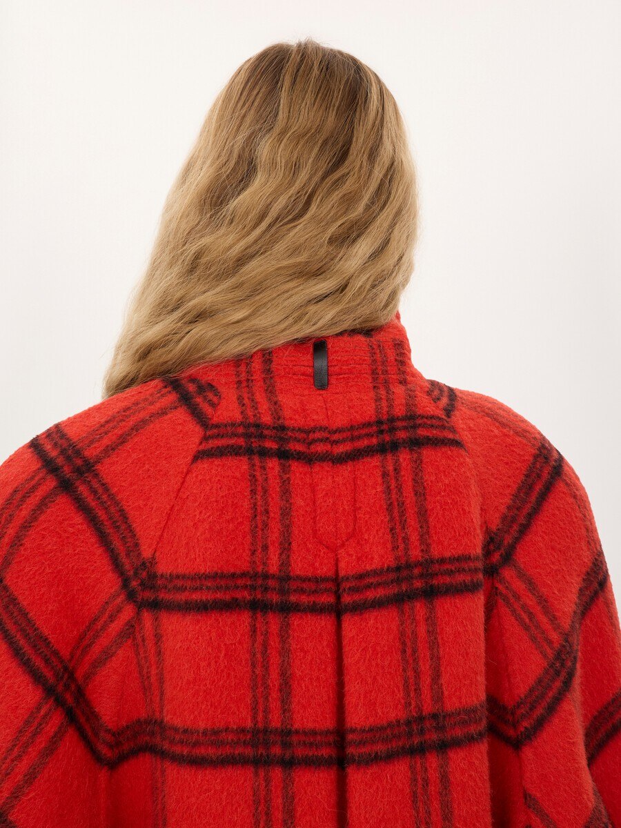 Double-breasted oversized long coat in check double-face wool & alpaca - 7