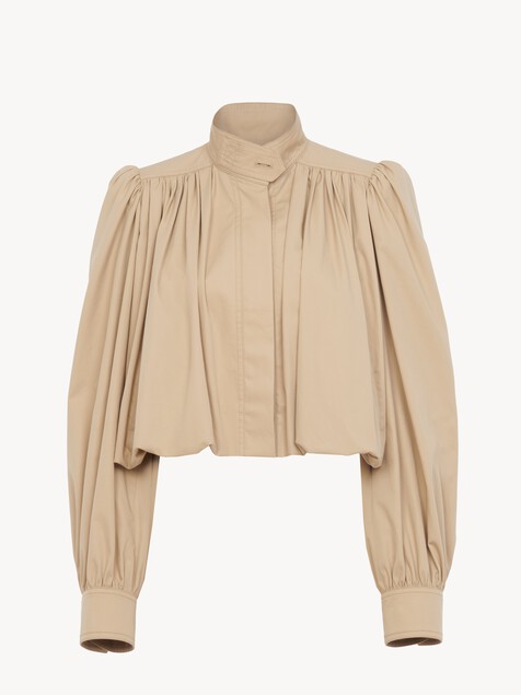 Chaqueta con fruncido globo de gabardina de algod&oacute;n