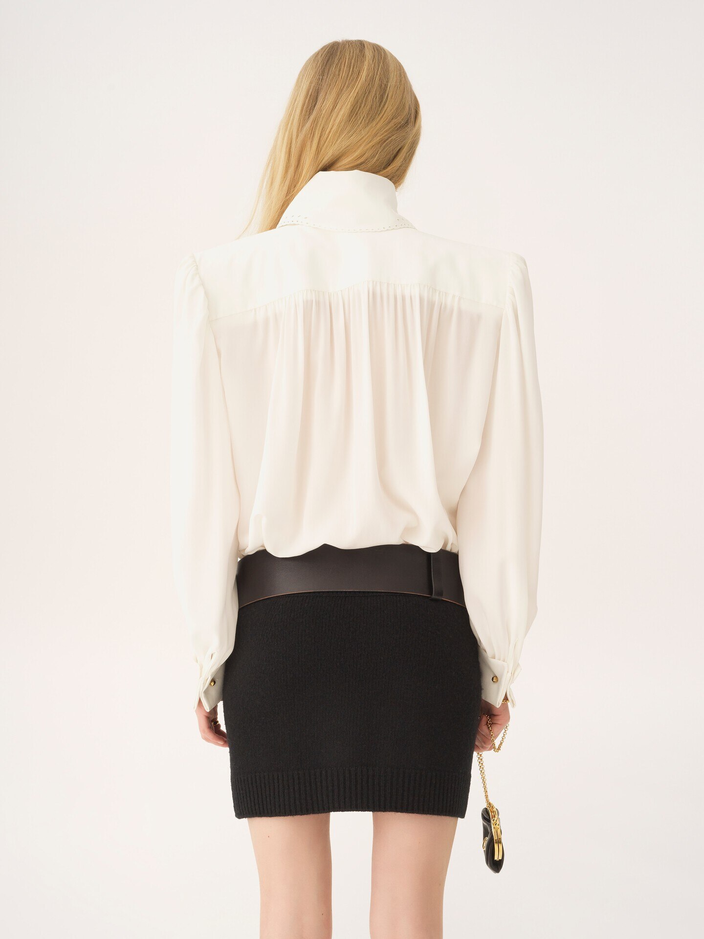 Gathered scarf-tie blouse in crêpe de chine & lace - 6