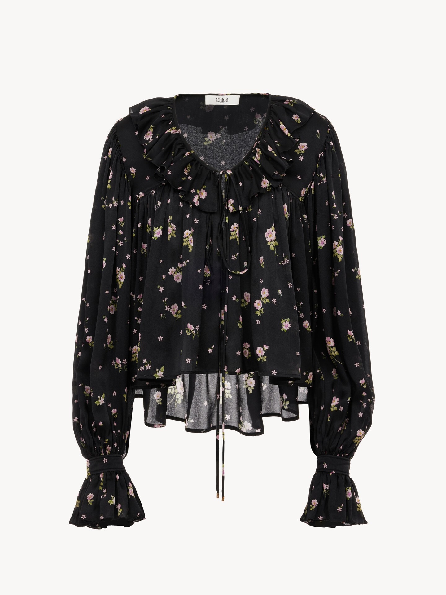 Maxi gathered ruffle top in silk charmeuse - 1