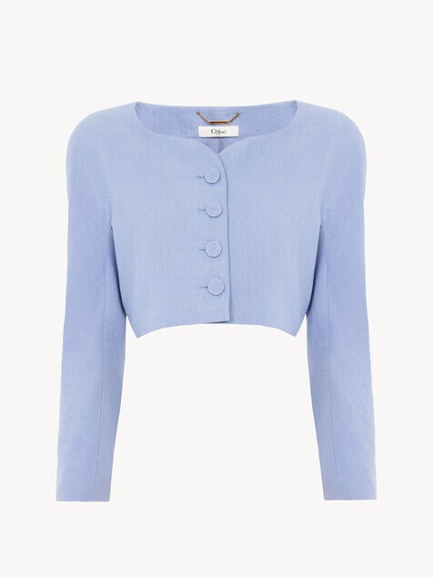 Veste courte sans col en cr&ecirc;pe de lin